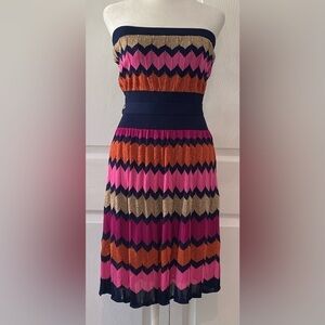 NWOT Laundry by Shelli Segal Strapless Chevron Belted Dress Size S